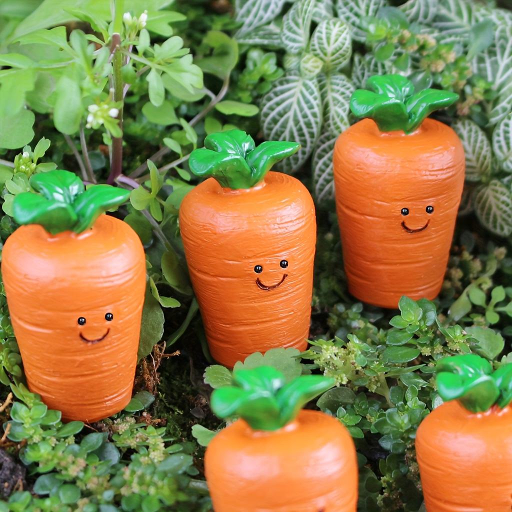 5pcs Carrot Statues - Realistic Carrots Resin Decor, Tiny Vegetable Ornaments for Easter Gifts, Balcony & Planter Decorations
