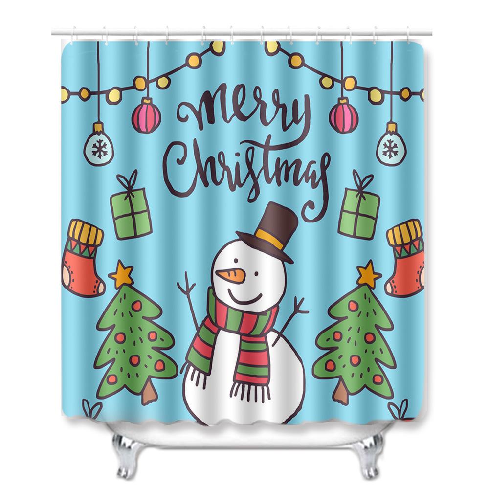 Christmas Toilet Seat Shower Curtain Four-Piece Printed Floor Mat Set Bathroom Floor Mat Bedroom Absorbent Door Mat Carpet
