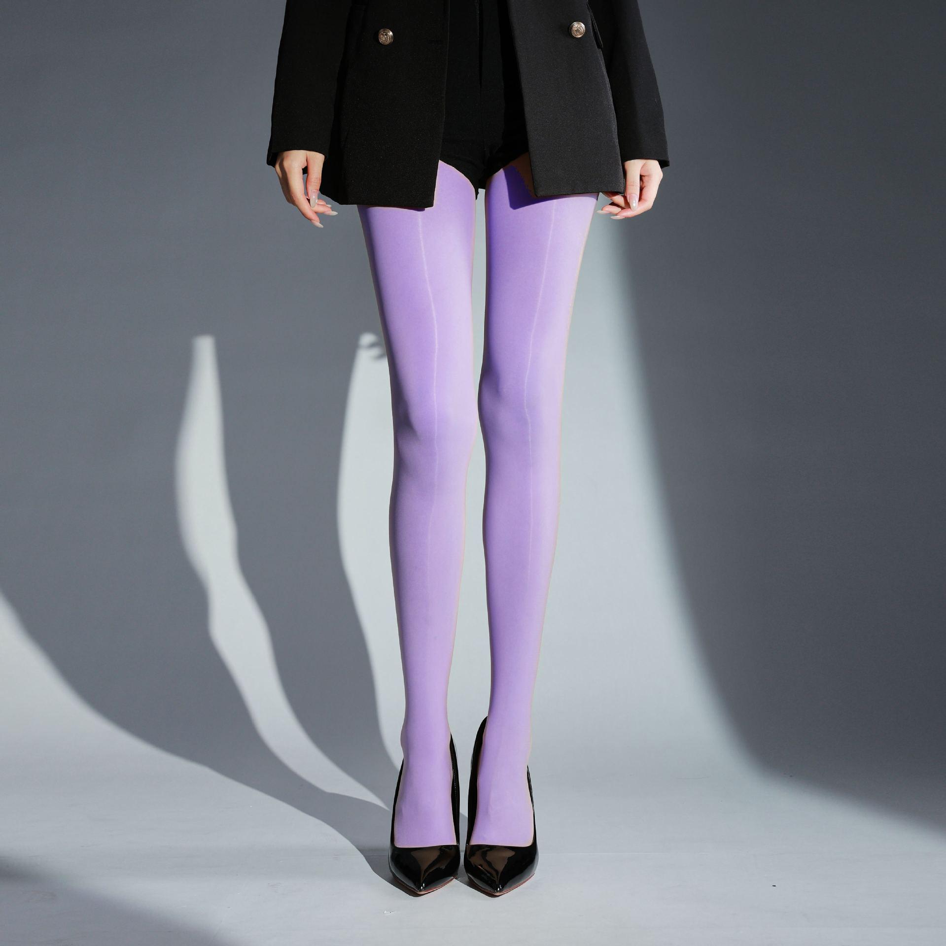 

Красочные чулки 912-игольные ультрапрозрачные глянцевые Aurora с лошадиным маслом 8D большого размера, устойчивые к зацепкам One Size, Closed Crotch, 80-160 lbs фиолетовый