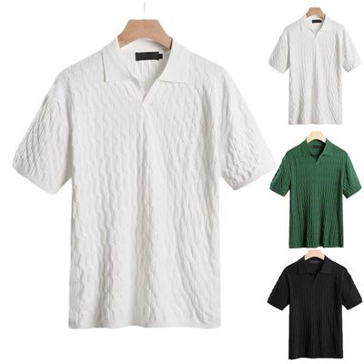 Men's Casual Short Sleeve T-Shirt Textured Fabric Polo Collar Lightweight Breathable Summer Top for Everyday Wear