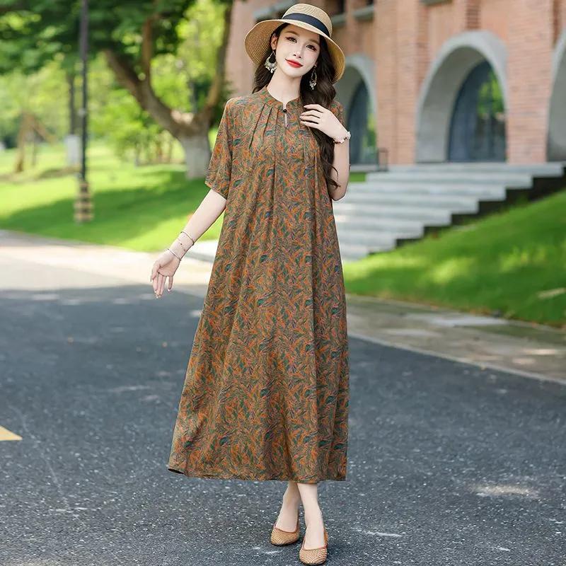Womens Casual Floral Print Half Sleeve Loose Maxi Dress