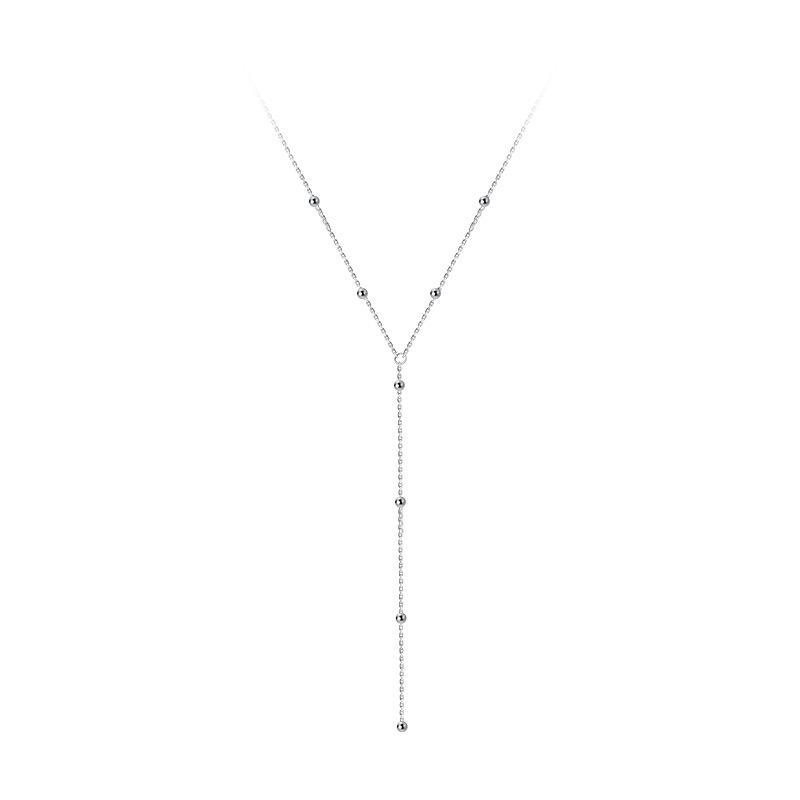 S925 Silver Temperament Necklace Female Korean Version Sweet Small Fresh Light Bead Y Word Tassel Clavicle Chain Necklace