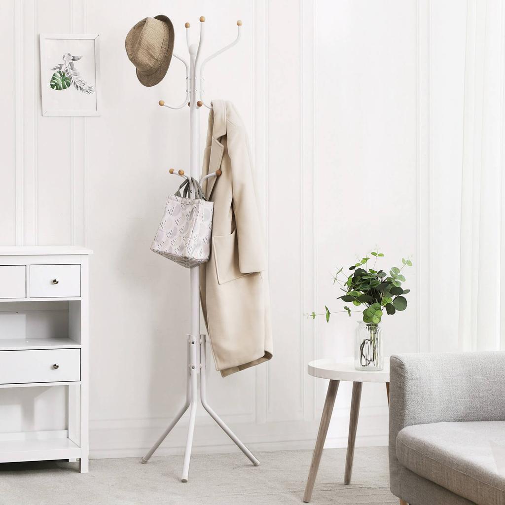 SONGMICS Metal Coat Rack, Clothes Stand, Hat Handbag Hanger, 182 cm Tall Hall Tree, RCR19W , creamy white/ Ivory