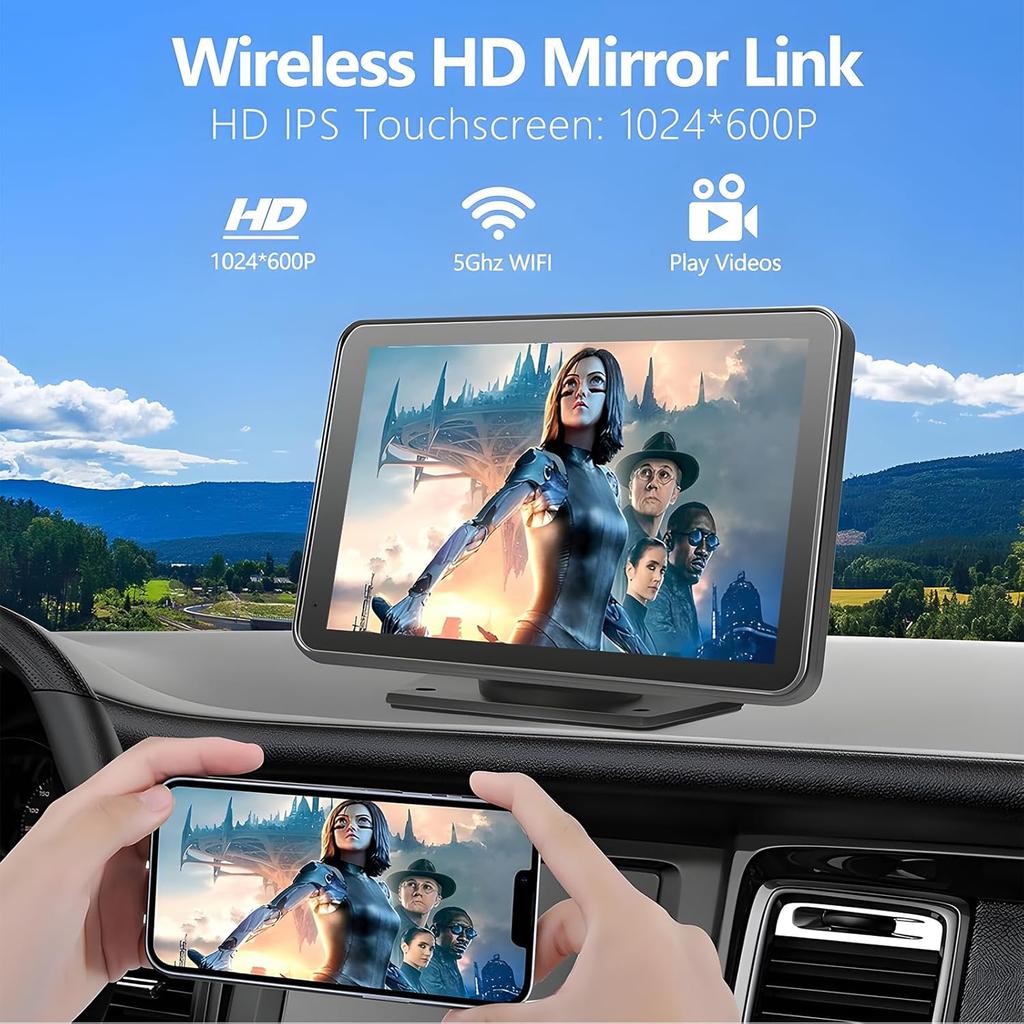 7' Wireless CarPlay & Android Auto Screen with Backup Camera, GPS, Bluetooth, FM, AUX, Siri Support