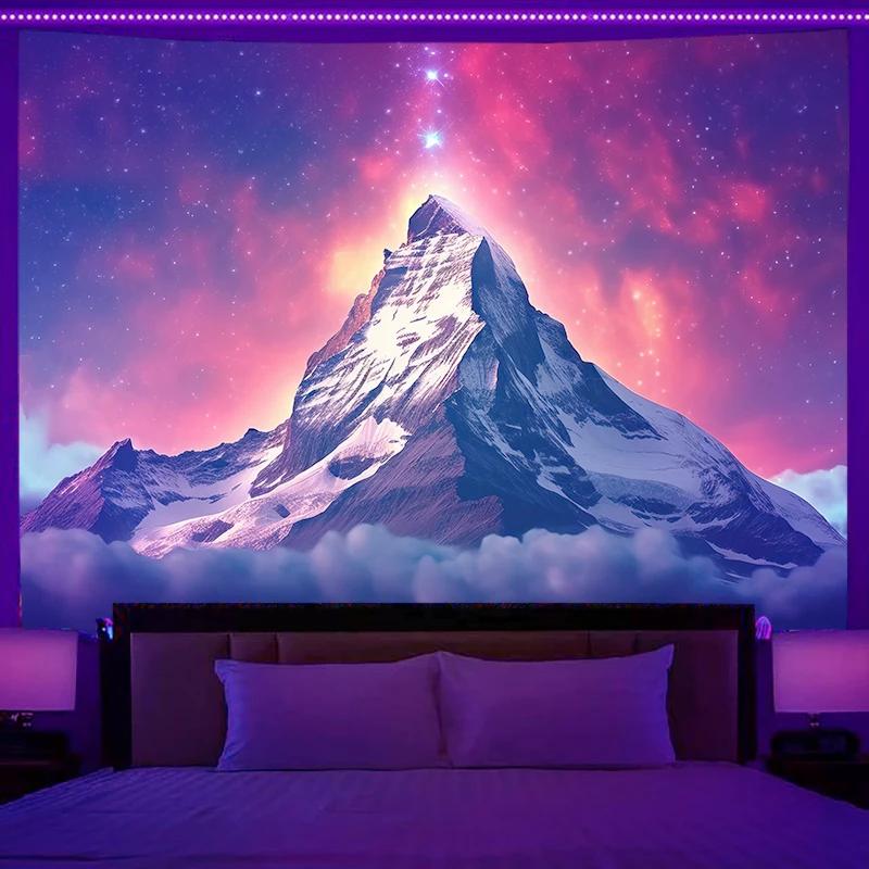 Fluorescent Tapestry Neon Mountain Landscape Hippie Wall Hanging Home Bedroom Room Party Decoration Background Cloth