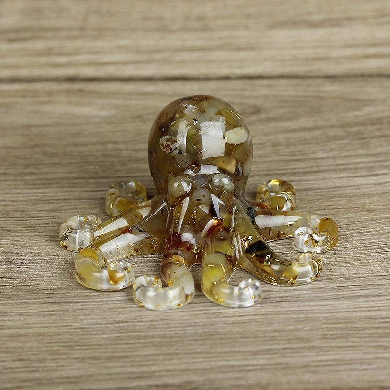 Miniature Octopus Statue Natural Crystal Agate Stone Crushed Stone Dropper Resin Squid Home Tabletop Landscape Ornaments Crafts