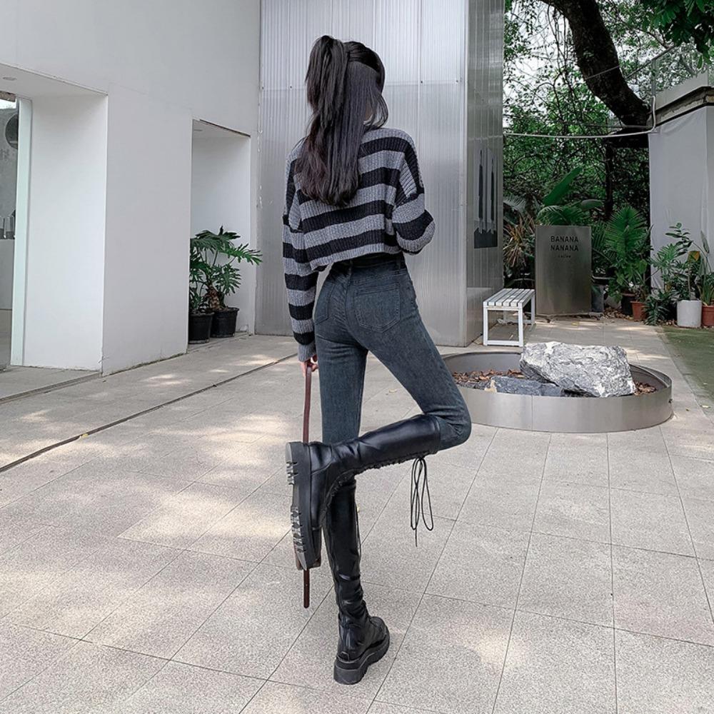 Autumn and winter new jeans women's pencil pants high waist high and thin versatile ins small feet pencil pants