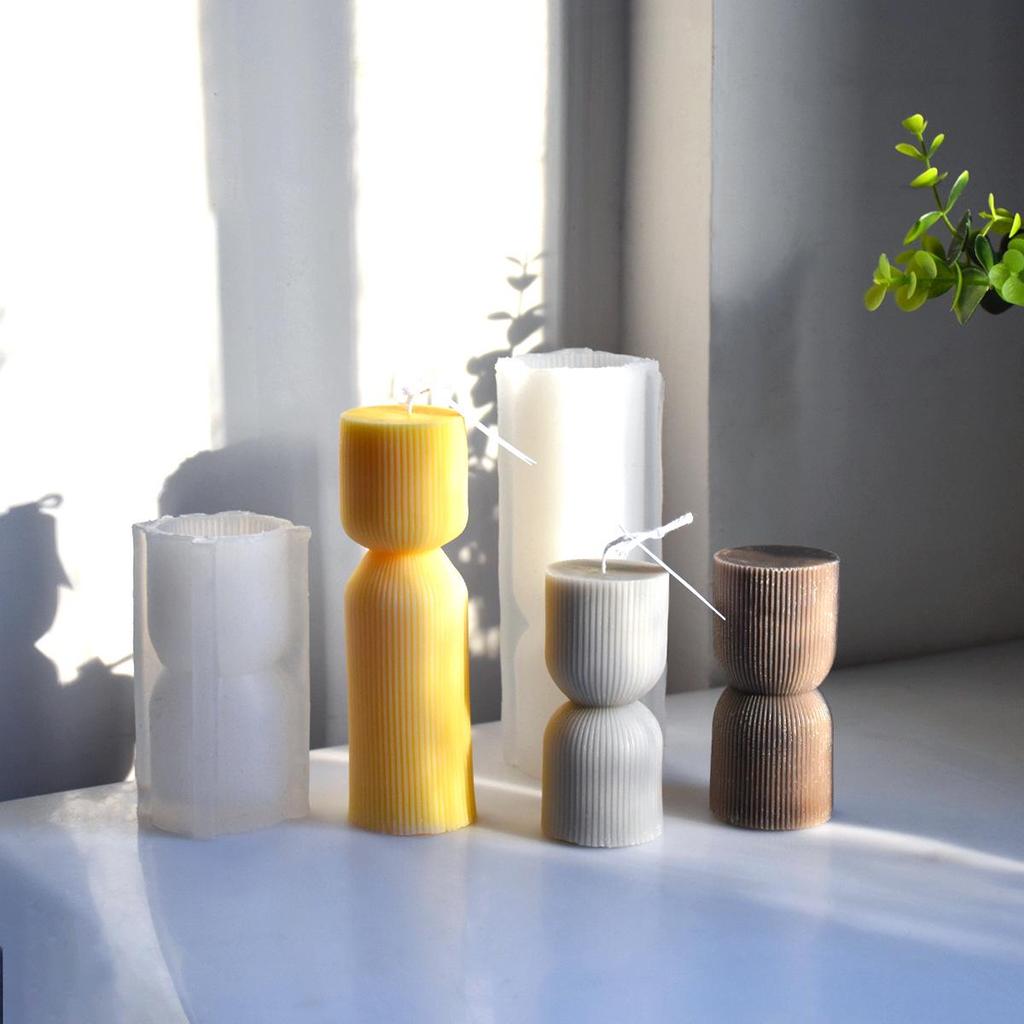Geometric Stripe Cylinder Candle Silicone Mold for DIY Creative Handmade Candles & Cake Baking