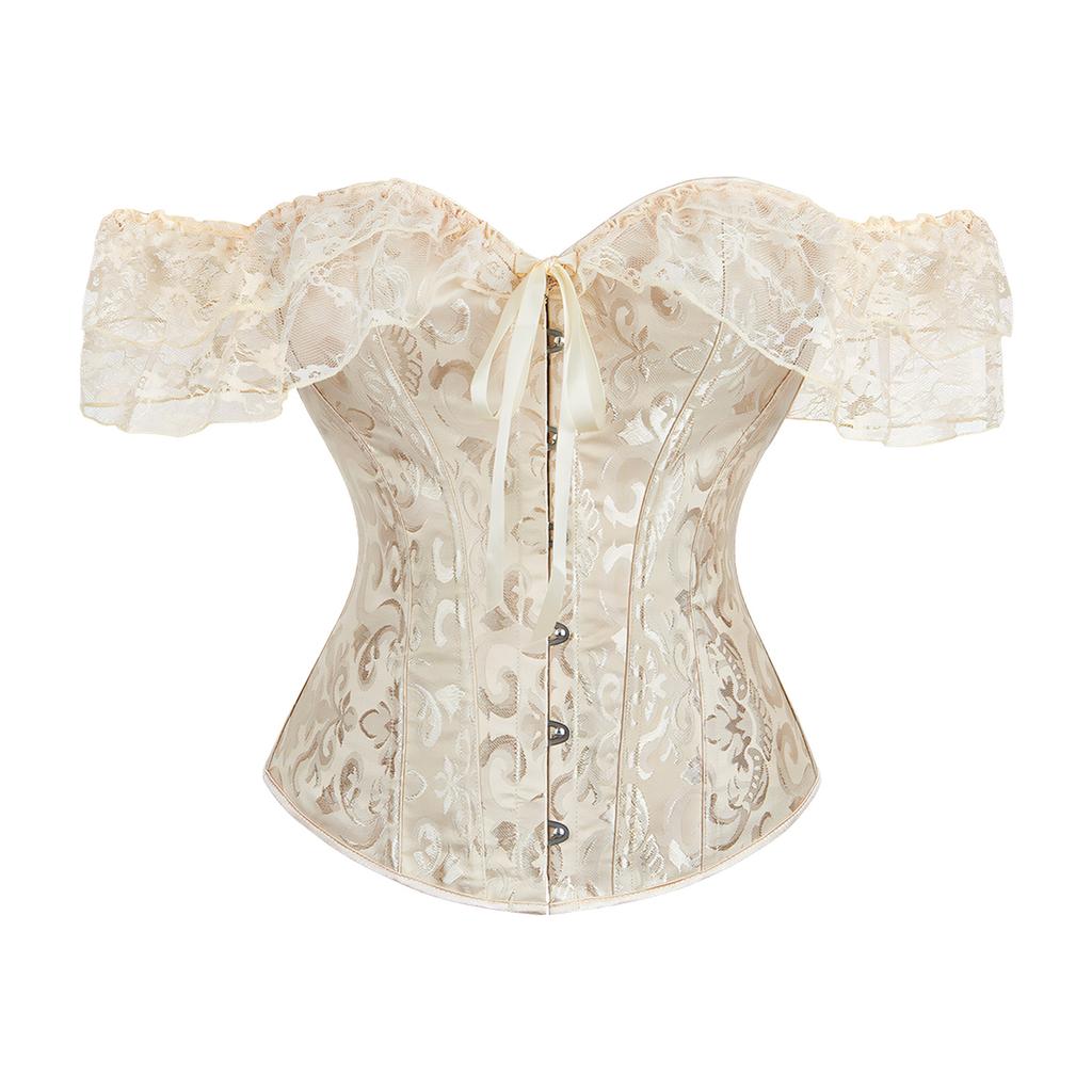 Breathable Polyester Lace Corset Top Adjustable Ties And Elegant Off Shoulder Design Traditional Blossomy Bustier Top