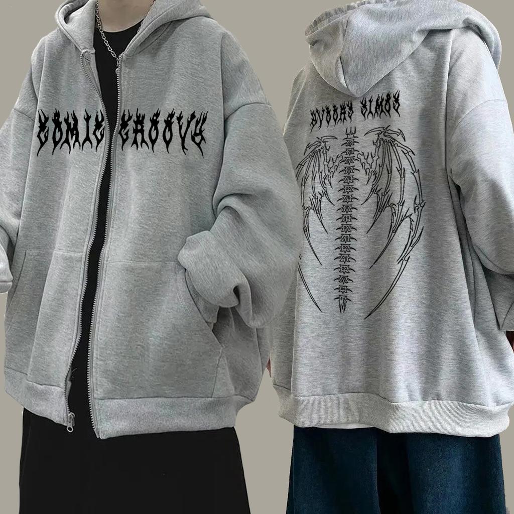 Gothic Hoodie Langarm Harajuku Skeleton Sweatshirt Frauen Y2K Ästhetische Hip Hop Streetwear Vintage Zipper Up Kleidung