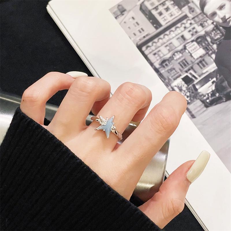 Blue Ocean Drip Glaze Open Ring Star Chain Niche Design Sense Personality Advanced Sense Index Finger Ring Female