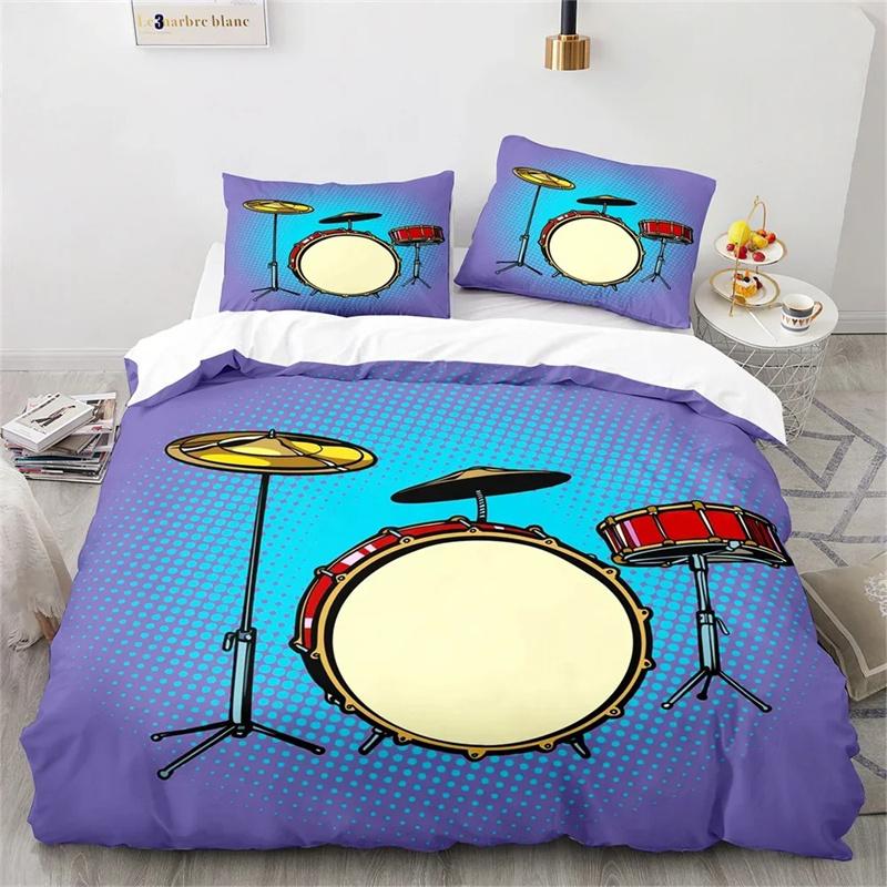 Drum Kit King Queen Duvet Cover Rock Musical Style Bedding Set for Kids Teens Adults Hip Hop Grunge 2/3pcs Polyester Quilt Cover