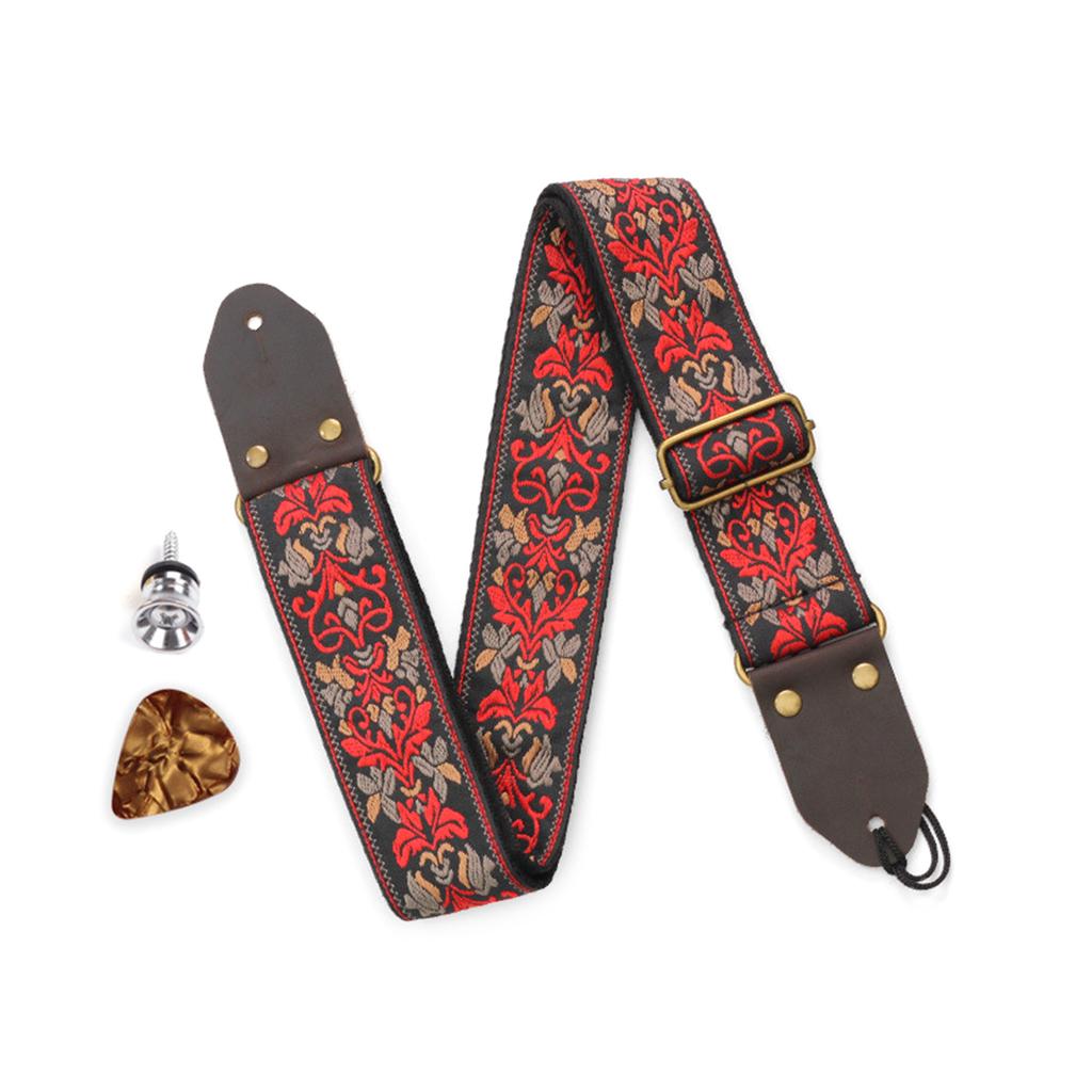 Adjustable Guitar Strap Embroidered Nylon Shoulder Strap Leathers End Guitar Straps for Bass, Electric & Acoustic Guitar