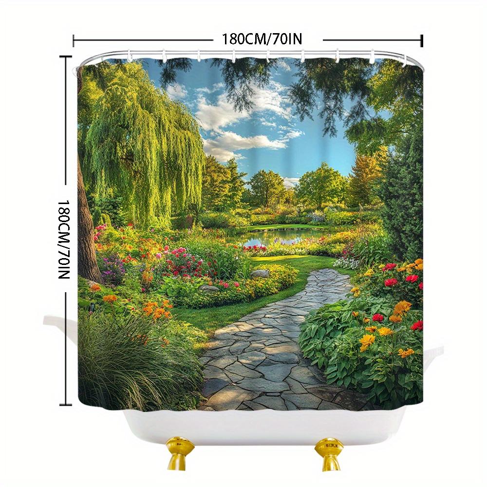 Waterproof Shower Curtain with Vibrant Garden Pathway Design Bringing Nature Indoors for a Relaxing Bathroom Experience