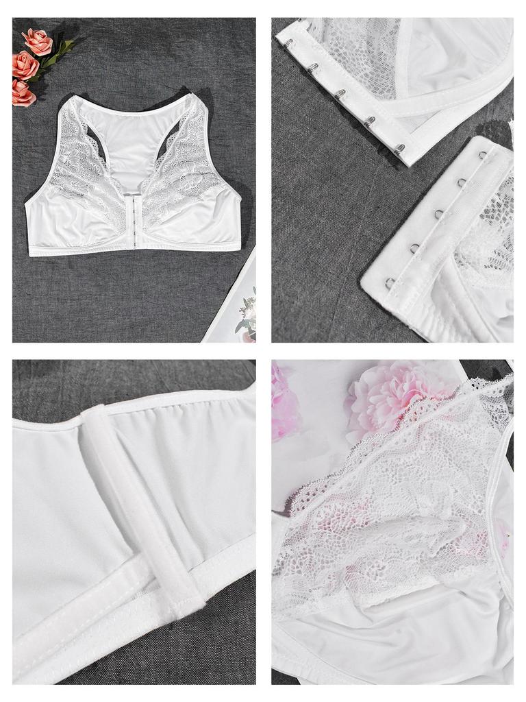 2024 Cross-border Plus Size Lace Bra: Wire-free, Breathable, Front Buckle, Comfortable Strappy Underwear for Breast Enhancement