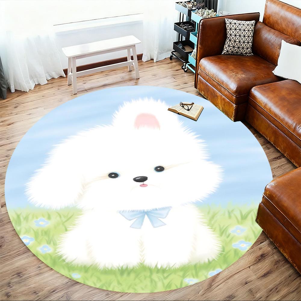 1pc Pomeranian Bow Round Chair mat office Area Rug - Non-Slip, Floor Mat for Office, Bedroom, and Indoor Decor p127161