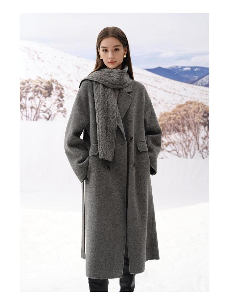 Fan Si Lan En Diamond Draped White Double-Sided Wool Coat for Women - Autumn/Winter Woolen Jacket