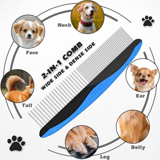 3Pcs/Set Pet Comb Set with Wide Edge, Pet Mat Remover Brush, Double-Sided Stainless Steel Undercoat Rake for Dogs And Cats Grooming