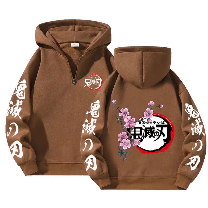 Japonské Anime Demon Slayer Mikiny s polovičným zipsom Harajuku Manga Grafické Pulóvre Bežné s kapucňou Streetwear Mikiny