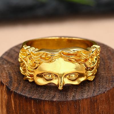 Vintage Gold Farbe Jesus Halbgesicht Offener Ring für Männer Frauen Retro Religiöser Glaube Schmuck Reines Kupfer Fingerringe Bands Geschenke