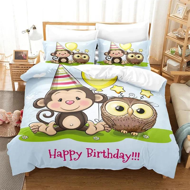 Cartoon Owl Fashion Cute Animal Comfortable Duvet Quilt Cover Pillowcase Bedding Set Children Bedroom Decoration Home Textile