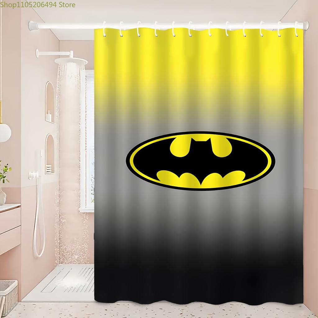 Warner 1pc Cute Printed Bathroom Shower Curtain with Batman Logo, Creative, Suitable for Home Bathroom/Home Decor, Fun Bathroo