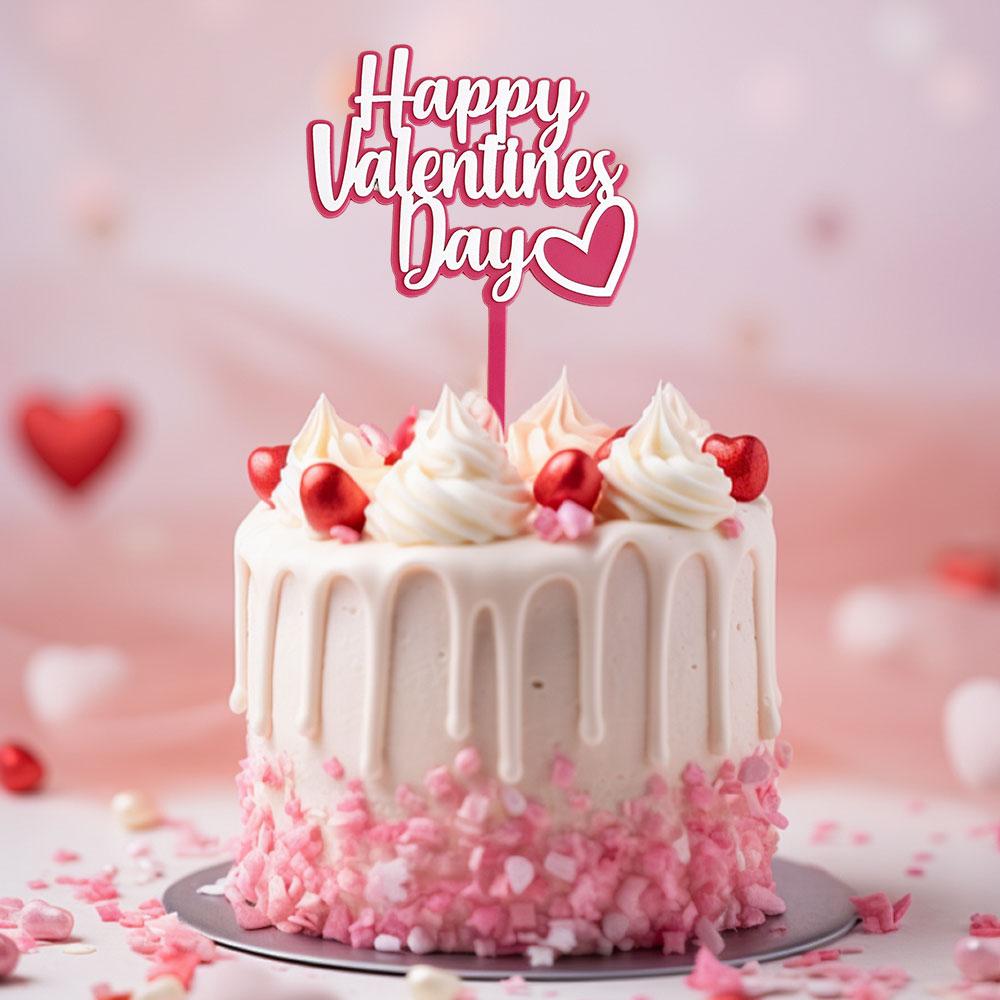 5PCS Acrylic Cake Topper Happy Valentine's Day Cupcake Topper for Wedding Party Cake Decorations Love Heart Dessert Decoration