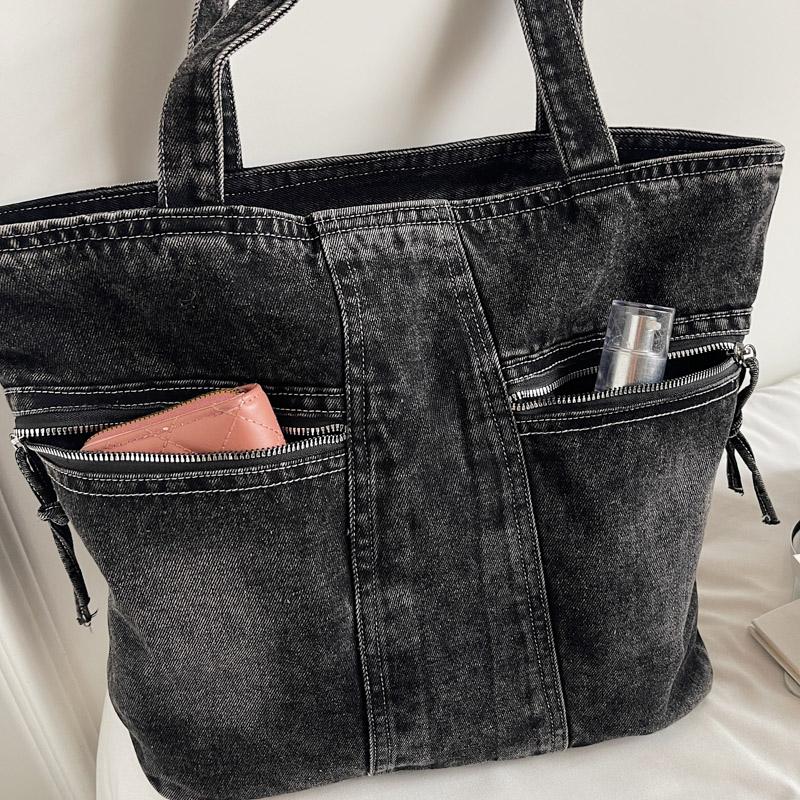 Vintage Denim Toteväska Ficka Pendlarväska
