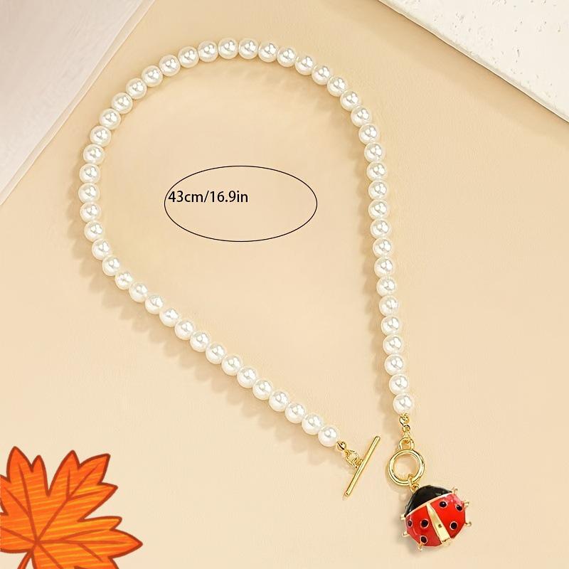 Elegante Roter Marienkäfer Perlenanhänger Halskette