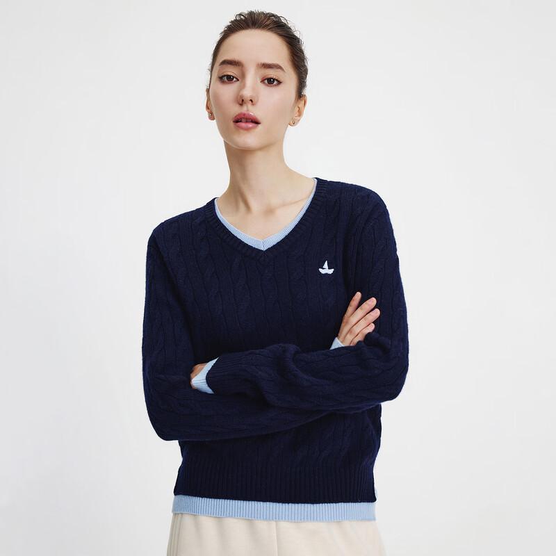 Navigare Women's Faux Two-Piece Cable Knit Long Sleeve Wool Sweater