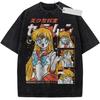 Unisex Washed Black Vintage Tshirt Japanese Anime Girl Floral Kimono Highquality Fabric for Home Leisure Travel Shopping