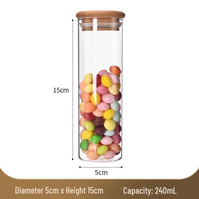 Glass Food Storage Jar with Bamboo Lid 5cm x 15cm, 240ml