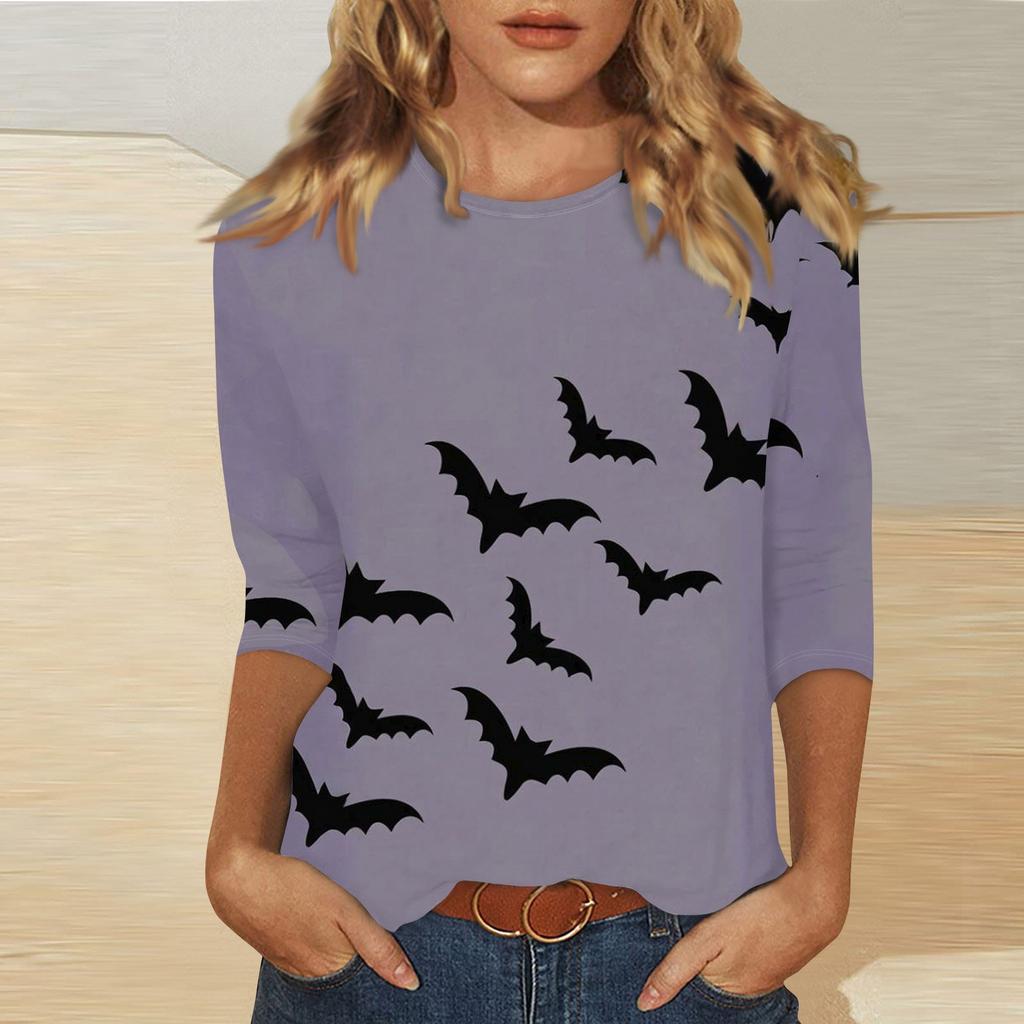 Women's Fashion Casual Round Neck Printed 3/4 T-shirt Top