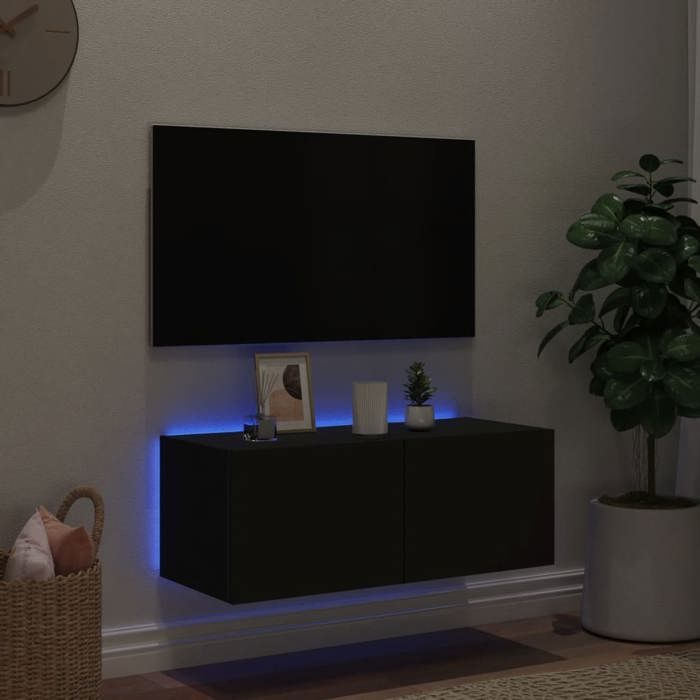VidaXL Meuble TV Mural avec Lumières LED, Armoire de Télévision Suspendue avec Rangement, Meuble Télé Flottant Salon, 837283