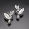 Rongyu 925 Sterling Silver Leaf & Pearl Jewelry Set – Earrings & Necklace, European & American Style, Popular Christmas Gift