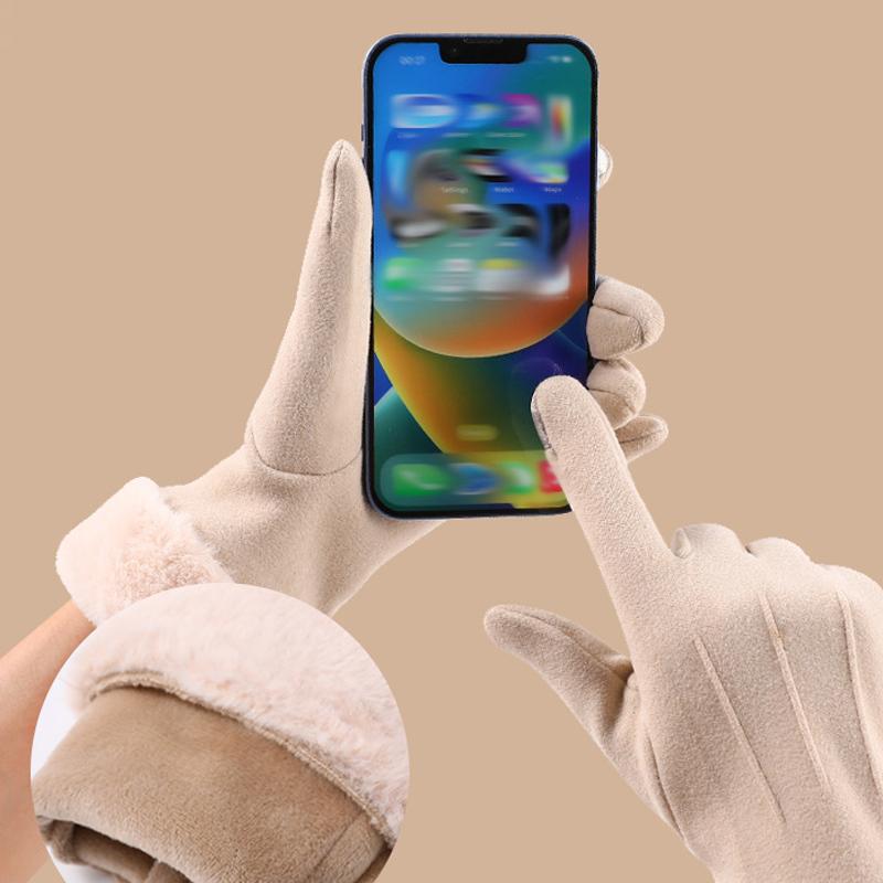 1 Pair Women'S Warm Winter Gloves Touchscreen Gloves With Fur Cuff Plush Lining Cycling Sports Driving Windproof Warm Gloves