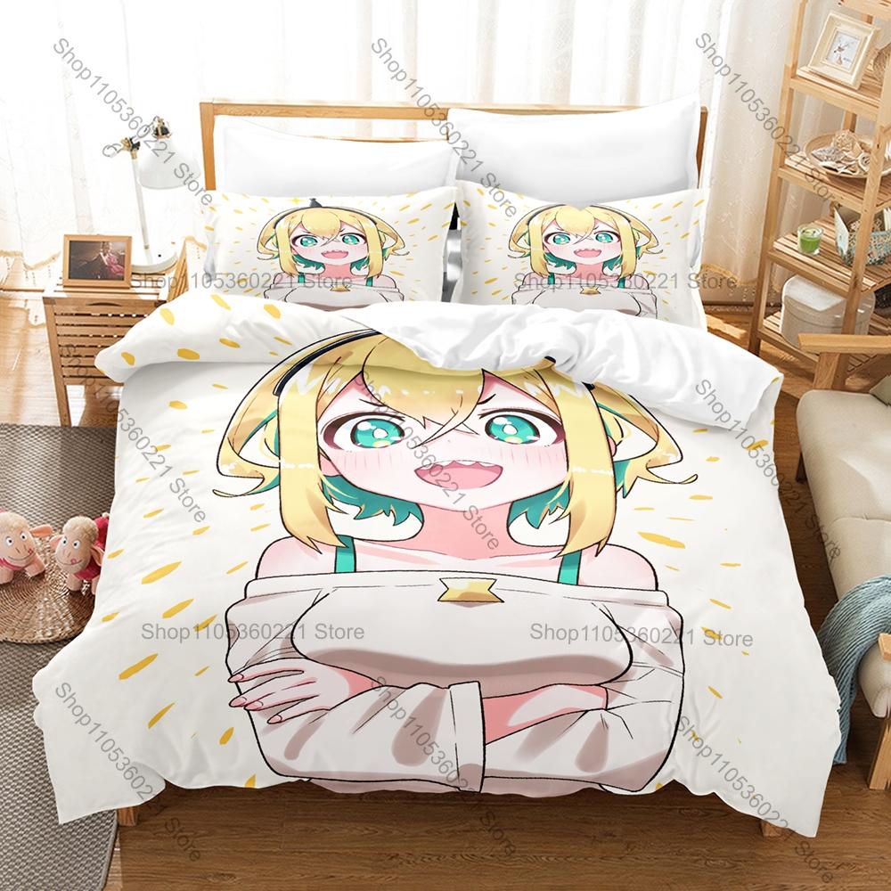 Cool Pikamee Amano Duvet Cover + 2 Pillowcases, VTuber Anime Print Bedding Set Soft Bed Linen for Fans Bedroom Decor