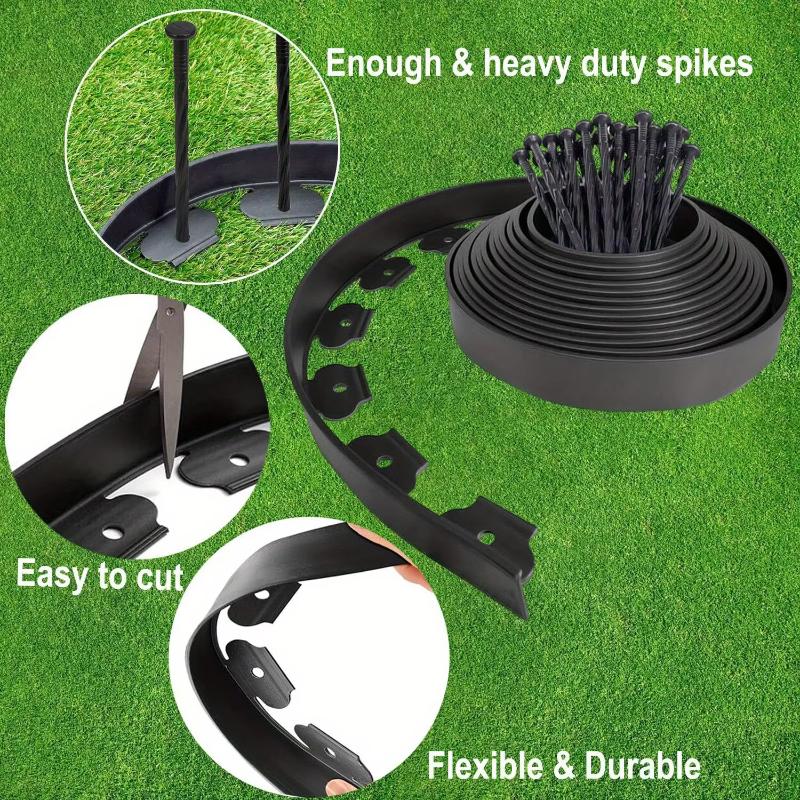 Easy to install Pe plastic garden edging kit with sturdy anchors - durable lawn boundaries for landscape and lawn separation