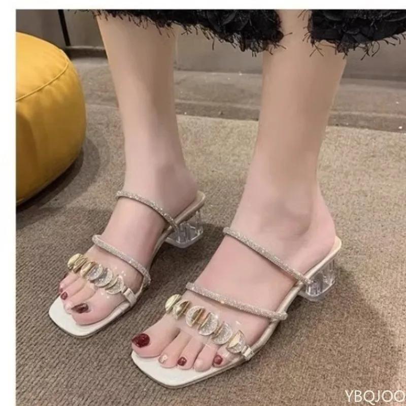 Coarse heeled sandals for women's summer outdoor wear 2025 new style mid heeled outdoor casual fashion temperament sandals
