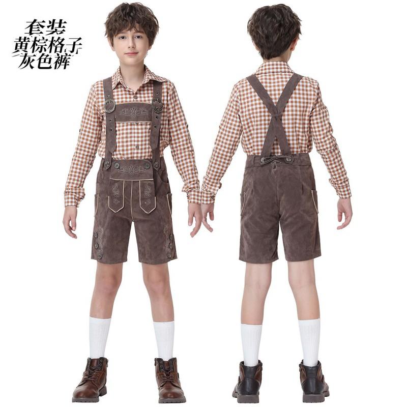 Boys Bavarian Oktoberfest Costume Set Lederhosen Outfit Kids Performance Festival Halloween Stage Wear