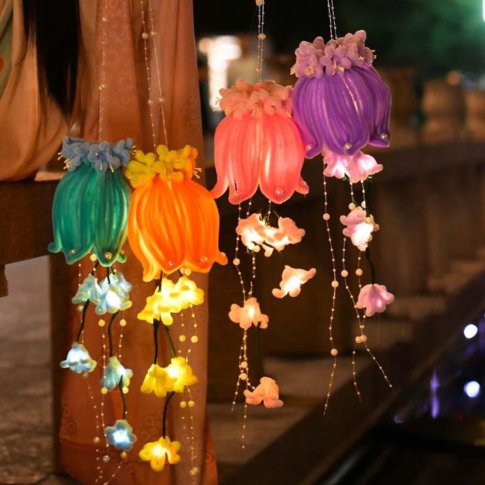 Handmade Bellflower Lantern Luminous Glowing Muguet Flower Lamp Twisted Stick Chenille Stems Handheld Light Kids Craft