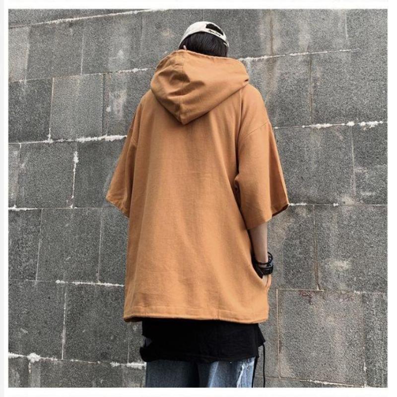 Camiseta de manga corta de verano para hombre, suéter con capucha de media manga, sudadera con capucha sólida para estudiantes para hombre