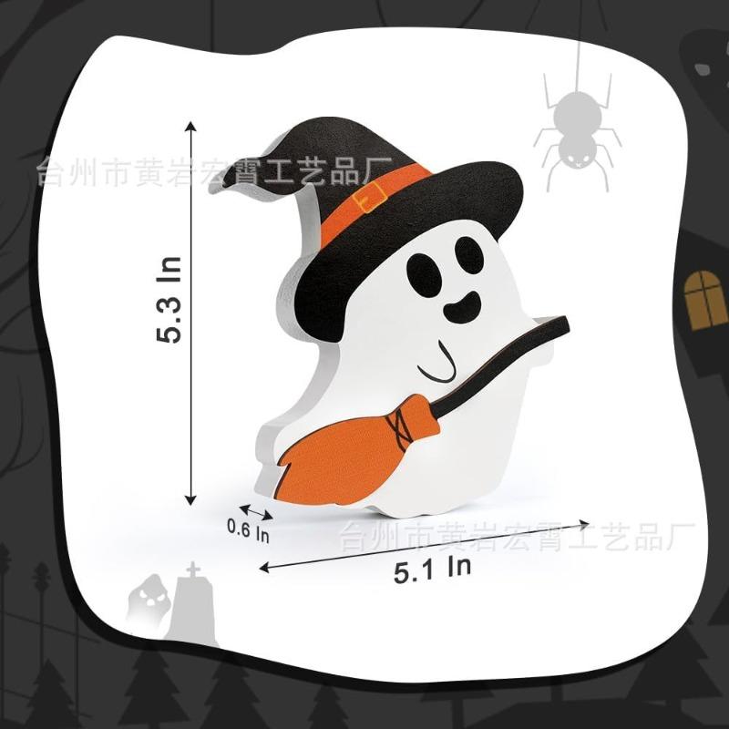 Halloween ghost wooden ornaments, ghost festival atmosphere interior decoration desktop wooden crafts