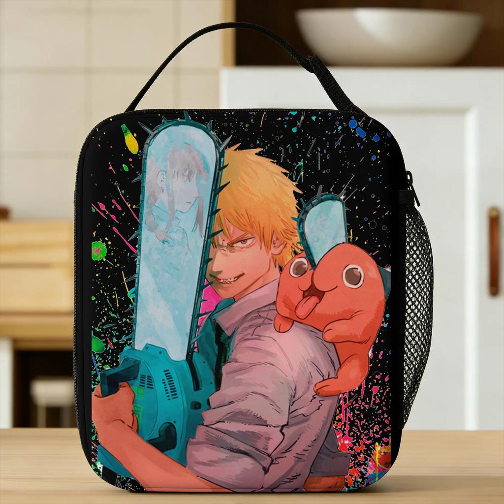 C-Chainsaws Man Insulated Lunch Bag Thermal Bag Reusable,Meal Container Denji Pochita Large Tote Lunch Box Food Storage Bag