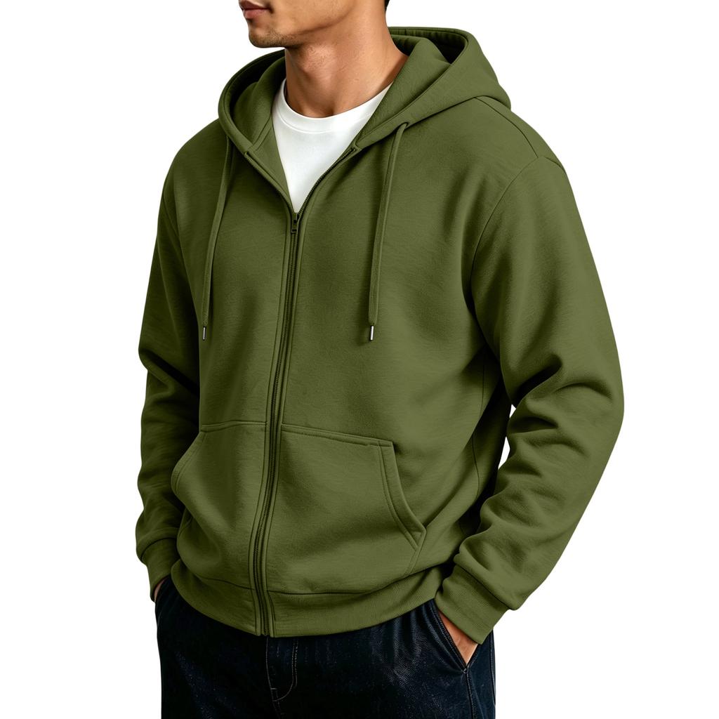 Men's Zip-Up Hoodie Jacket with Large Pockets Color Casual