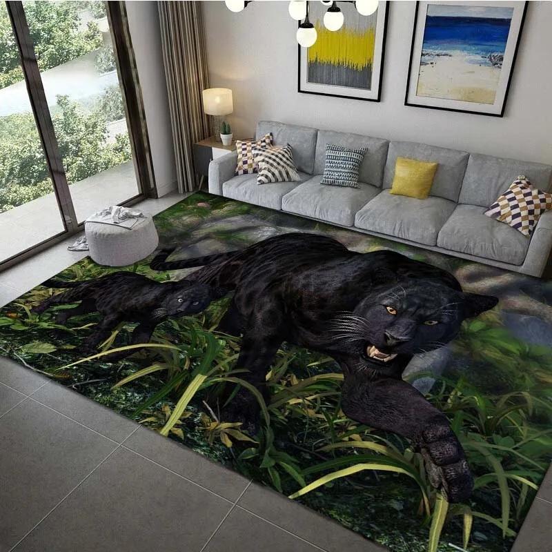 Panther Carpet Black Leopard Rug for Living Room Large Area Rug Animal Lion Tiger Doormat for Bedroom Home Decoration Tribal Rug