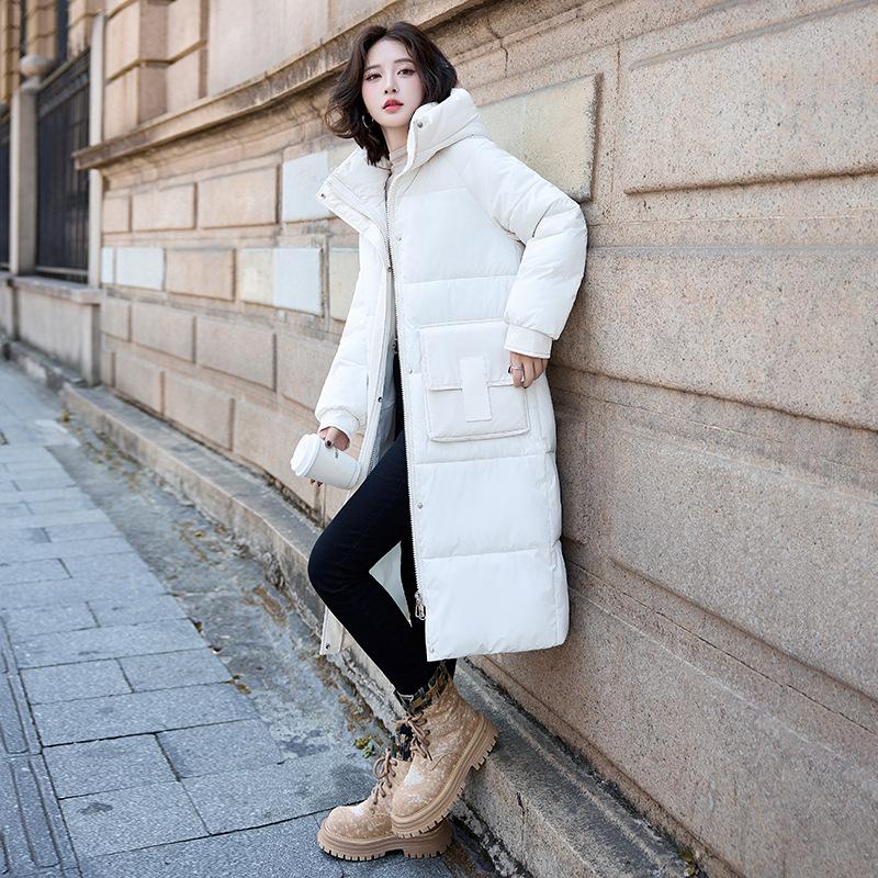 Medium and Long Cotton Clothes for Women, 2025 Winter New Style Korean Cotton-padded Clothes Over Knee Long Loose Thick Cotton-padded Coat