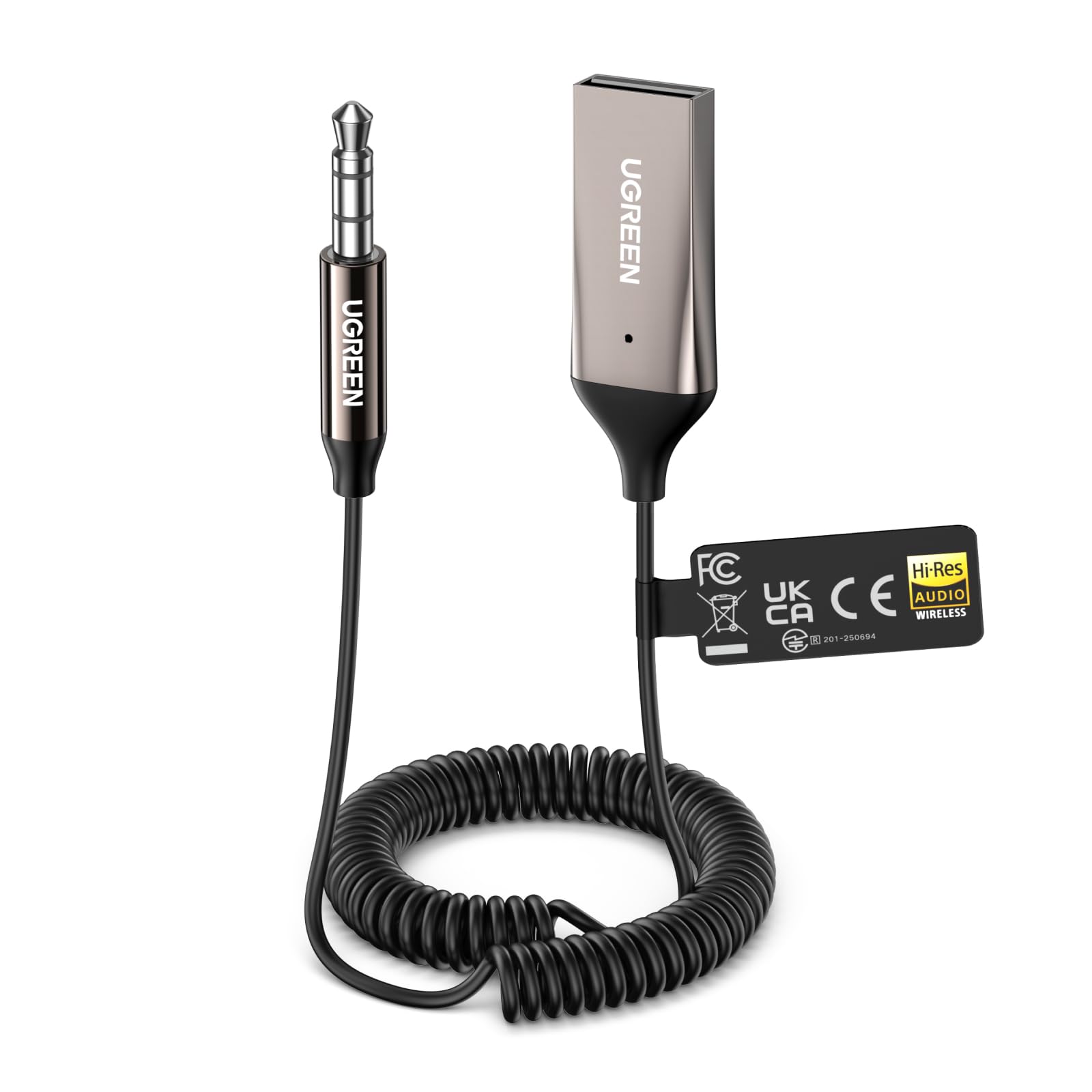 

UGREEN Bluetooth Автомобильный Приемник с Aux Адаптером и Автомобильный Bluetooth Аудио Приемник для Динамиков Домашний Сертифицированный TELEC Совместимый с LDAC 6.0 3.5мм Встроенный серебряный