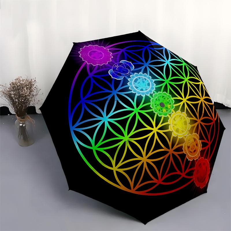 Chakra Balance Mandala Wall Art: Vibrant Energy Healing Design for Home DecorUmbrella, Portable 3-Fold Compact Umbrella,Christmas Gift ES624