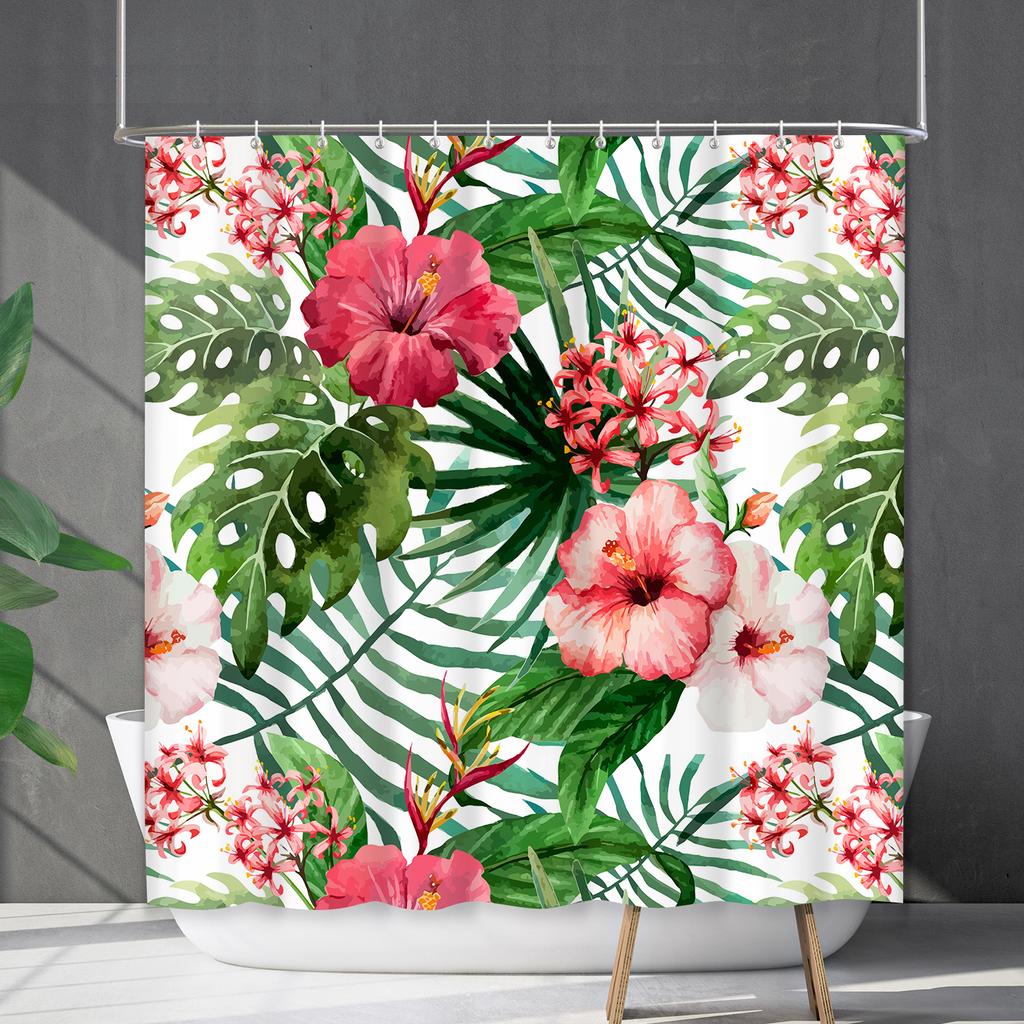 Shower Curtain Waterproof And Mildew-Proof 3D Digital Printing Plant Flower Plant Shower Curtain Bathroom Partition